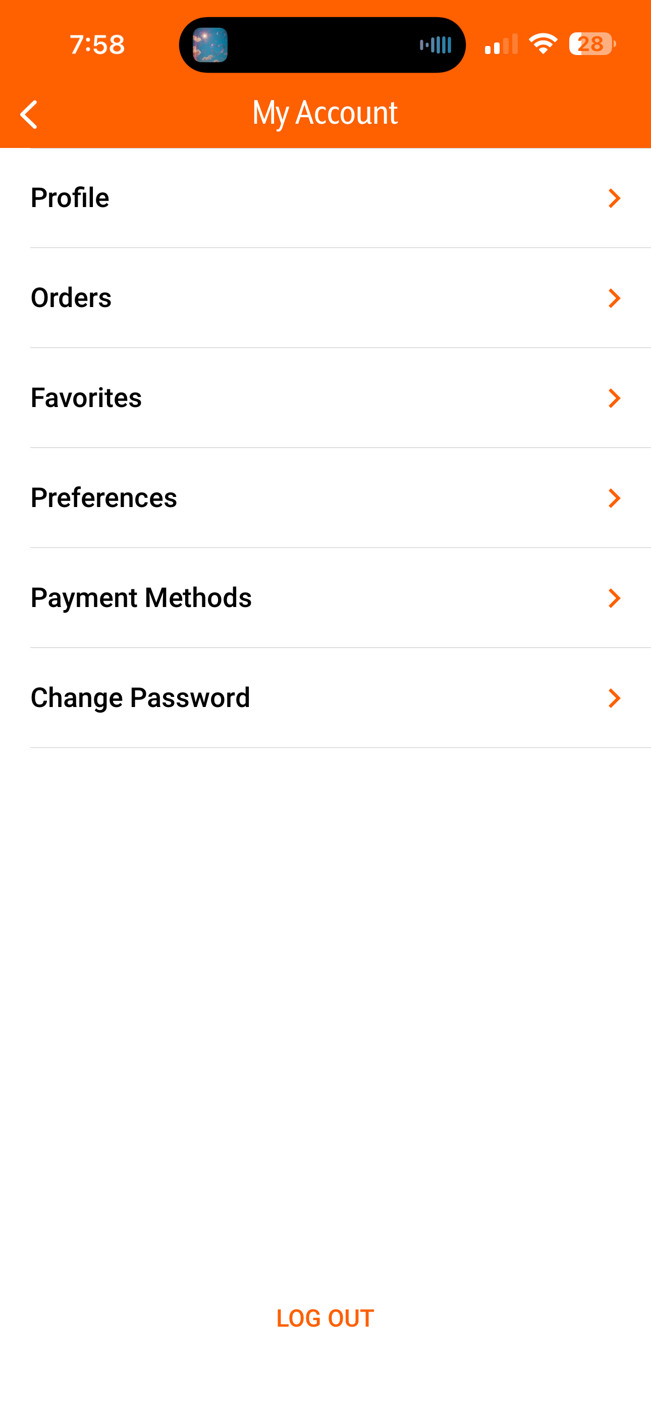 Original My Account screen